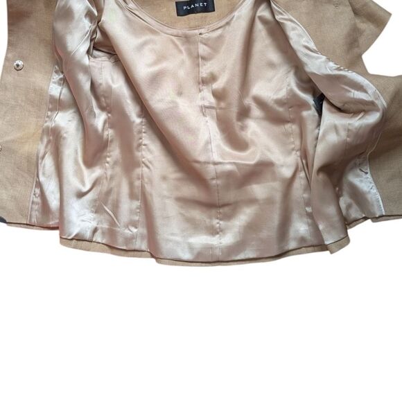 PLANET 💯 Linen Beige Shirt Sleeve Collarless Blazer Size 6 - Picture 5 of 9
